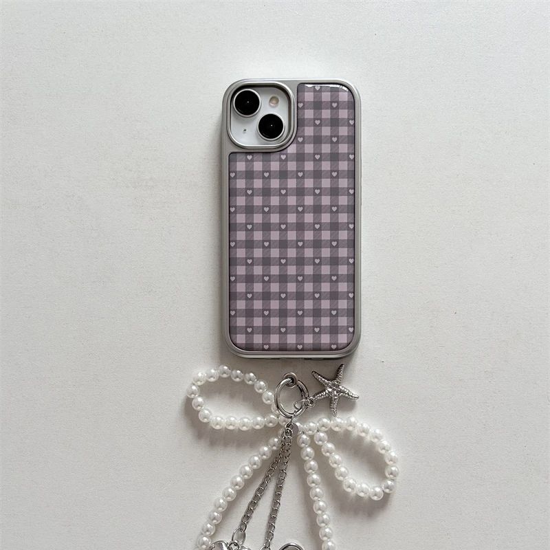 Phone Cases Cool Girl - Roze Paars Hartvormige Geruite Koreaanse ins