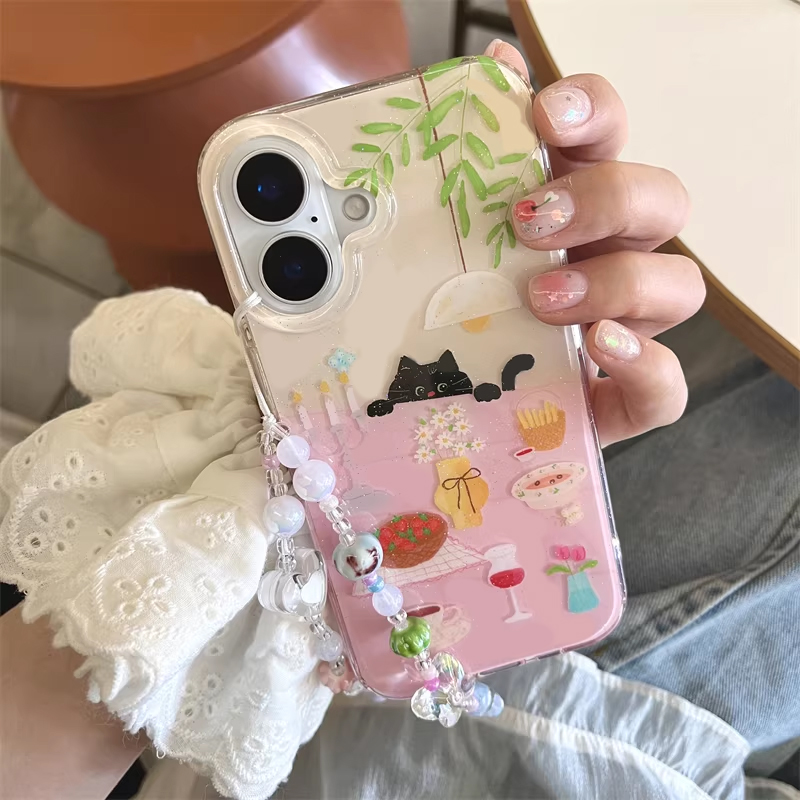 Phone Cases Cool Girl - Schattig meisje eettafel kleine zwarte kat